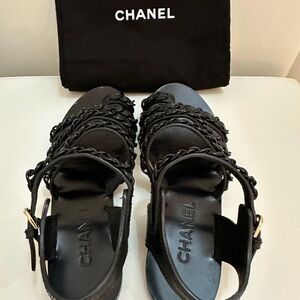 Chanel Black Chain-Embellished Sandals